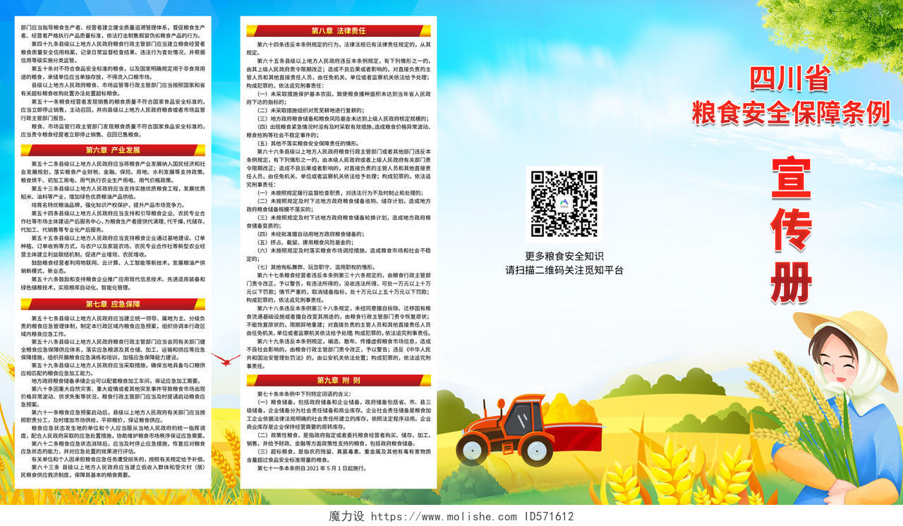 蓝色卡通四川省粮食安全保障条例宣传四折页食品安全折页